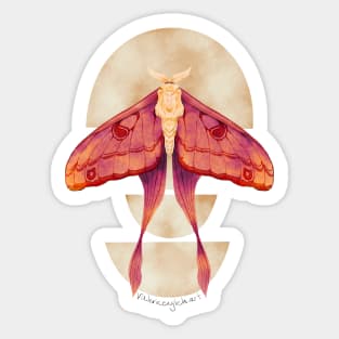 Fiery Luna Moth on Half Moons Watercolor Art Sticker